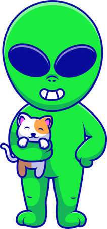 Alien Standing and Holding Cat  Illustration