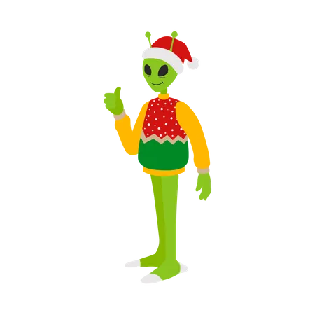 Alien wearing Christmas costume  Illustration