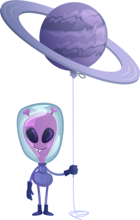 Alien with planet balloon  Illustration