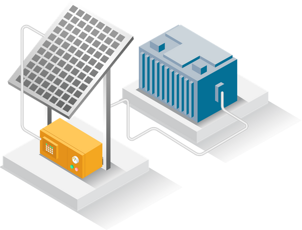 Almacenamiento de energía de paneles solares.  Ilustración