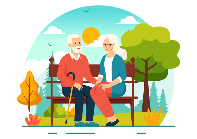 Alte Frau und Mann sitzen im Park  Illustration