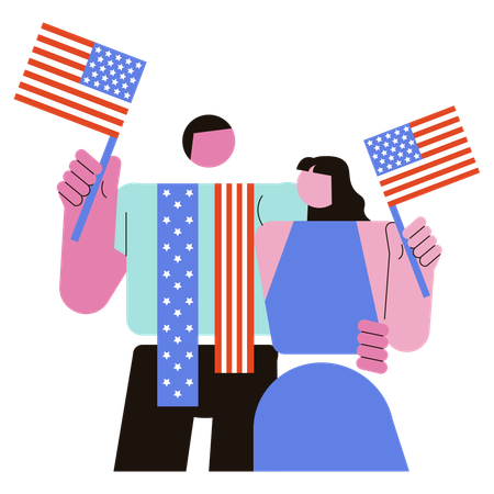 American Couple celebrating Independence Day  Illustration