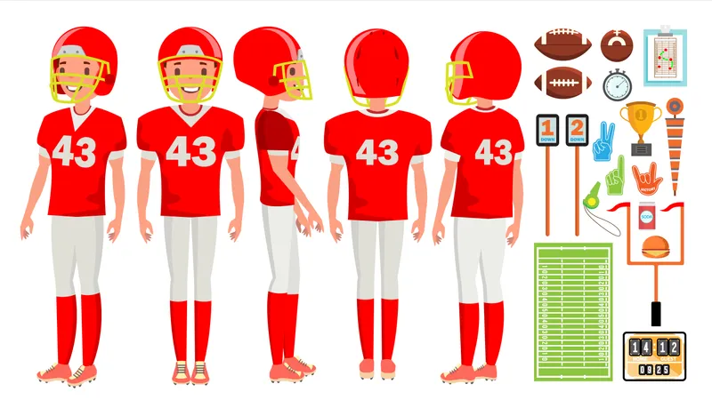 American Football Player Male Vector. Recreation Game. Challenge Banner. Isolated Flat Cartoon Character Illustration  Illustration