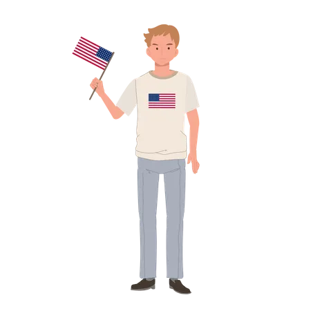 American man holding american flag  イラスト