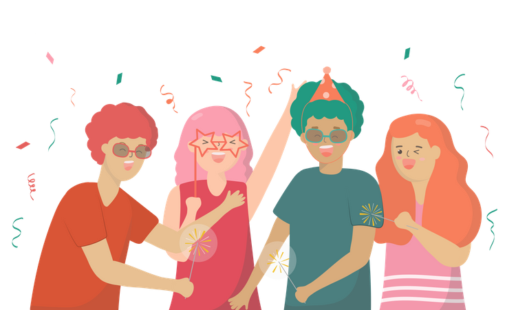 Amis faisant la fête  Illustration