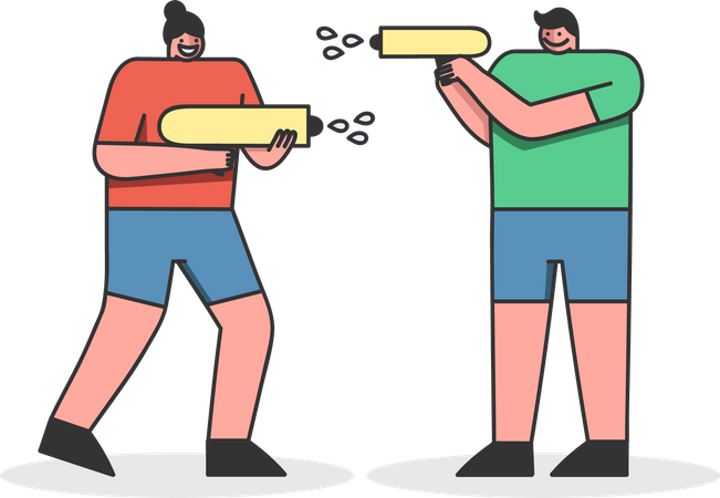 Amis jouant avec un pistolet à eau  Illustration