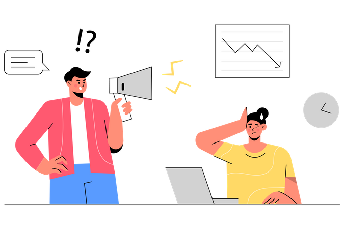 Angespannter Mitarbeiter durch Unternehmenskrise  Illustration