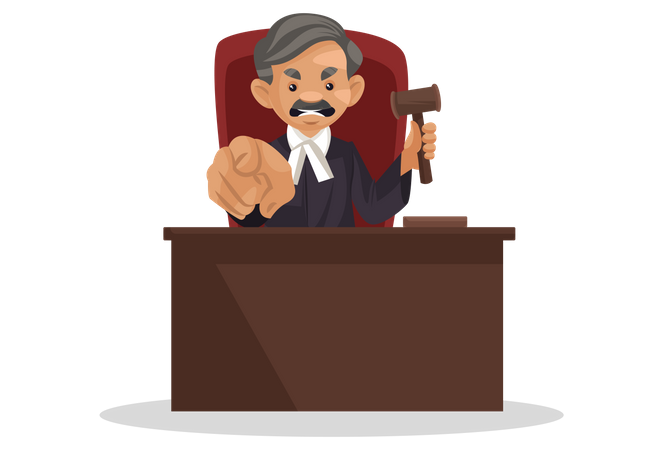 Angry judge holding hammer  イラスト