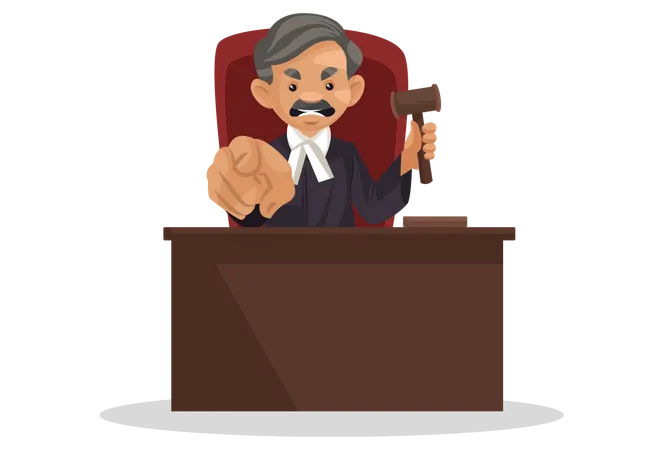 Angry judge holding hammer  イラスト