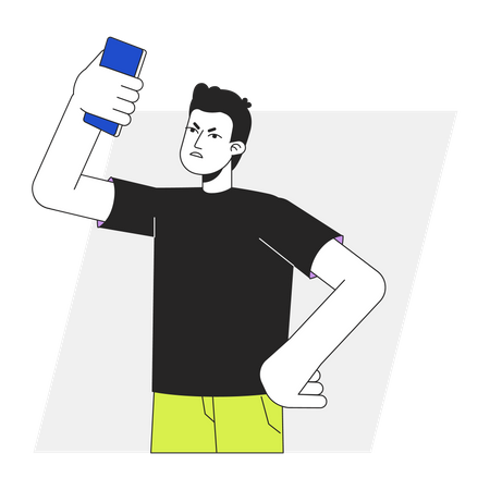 Annoyed man lifting up phone above head  Illustration