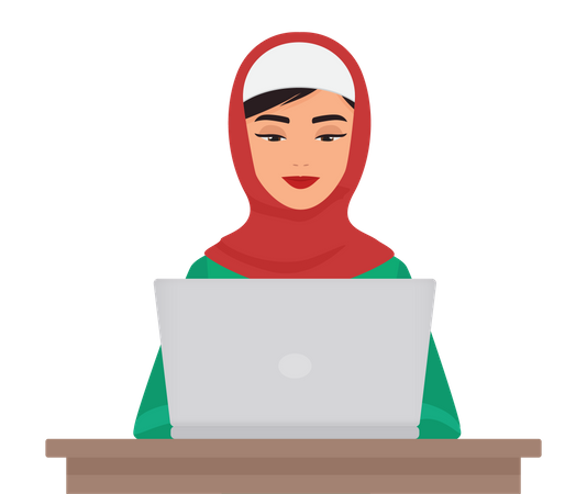 Arab businesswoman working on laptop  일러스트레이션