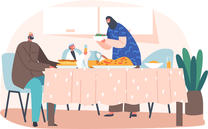 Arab Family Dinner Together  Illustration