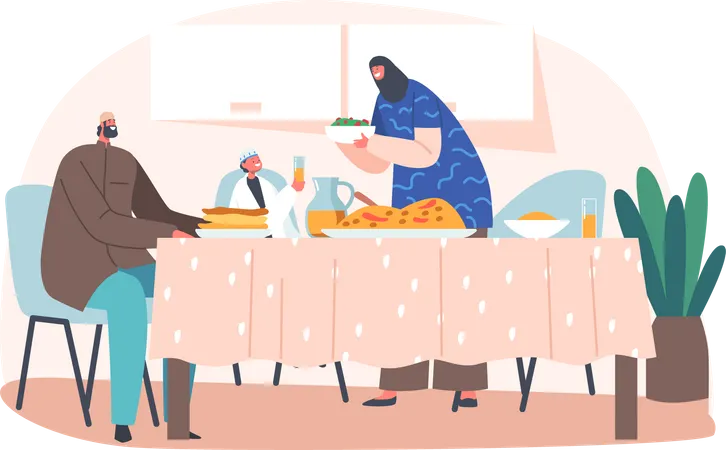 Arab Family Dinner Together  Illustration