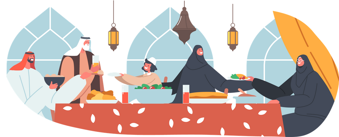 Arab Family Eat Ifthar on Ramadan  Illustration