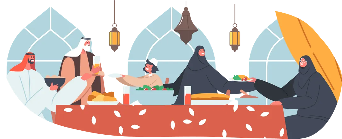 Arab Family Eat Ifthar on Ramadan  Illustration