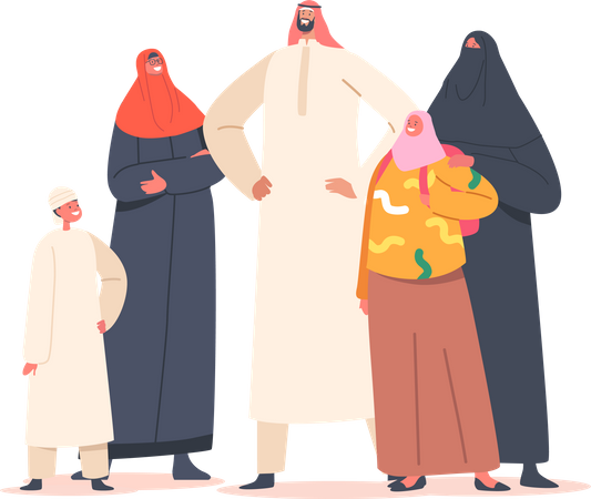 Arab Family Standing Together  Illustration