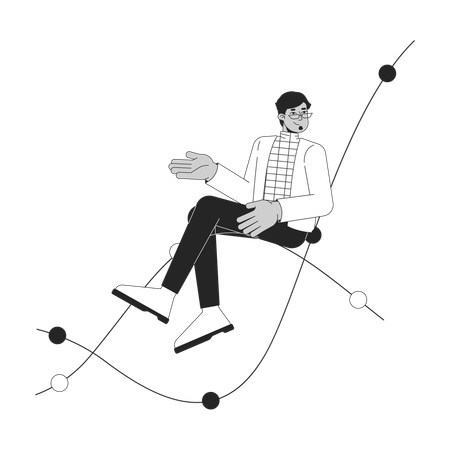 Arab man sitting on chart waves  イラスト