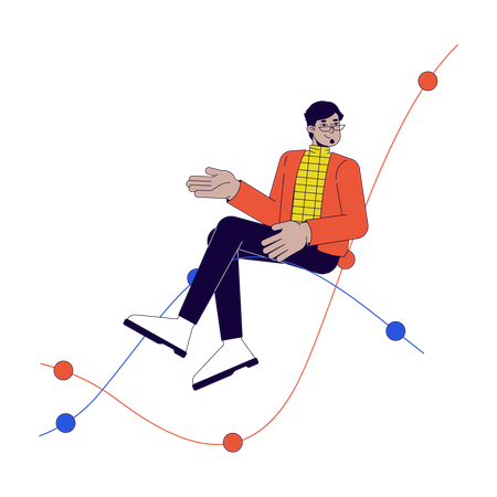 Arab man sitting on chart waves  Illustration