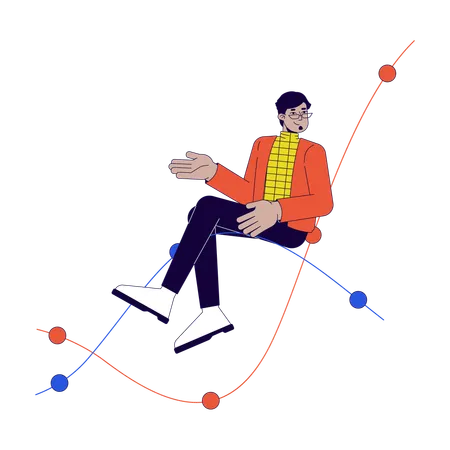 Arab man sitting on chart waves  Illustration