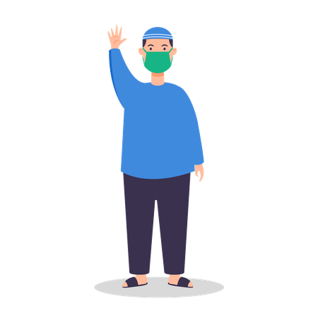 Arabic boy preventing from flu spread  Illustration