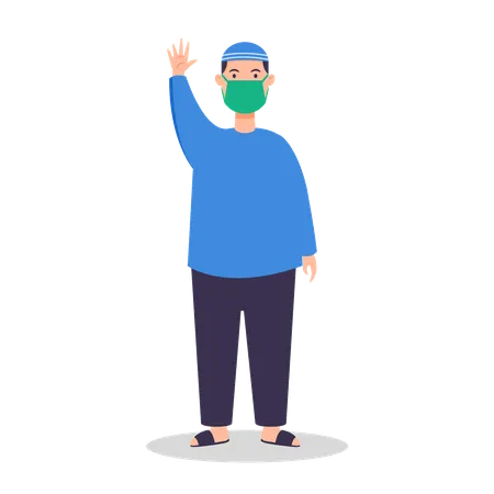 Arabic boy preventing from flu spread  Illustration