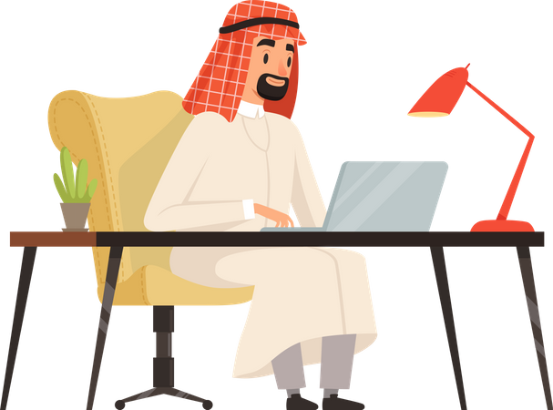 Arabic businessman working in office  Illustration