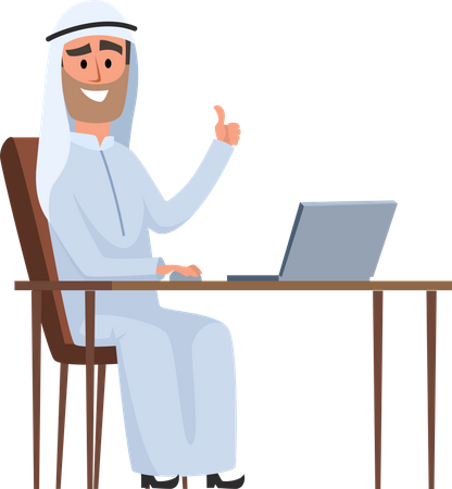 Arabic Businessman working on laptop  Illustration