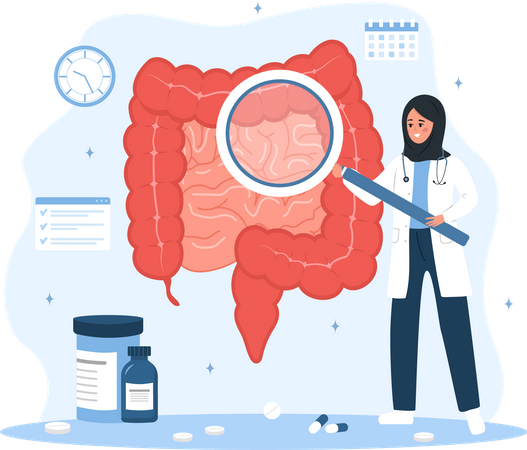 Arabic woman in lab coat analysis perianal area  Illustration