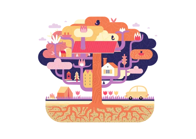 Árbol con casas  Ilustración