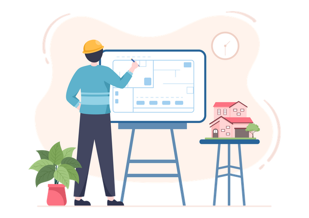 Architecte travaillant sur une table de conseil polyvalente  Illustration