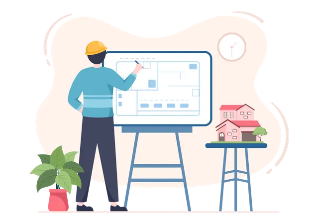 Architecte travaillant sur une table de conseil polyvalente  Illustration