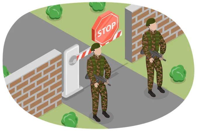 Army man standing with gun at  Closed Border  Illustration