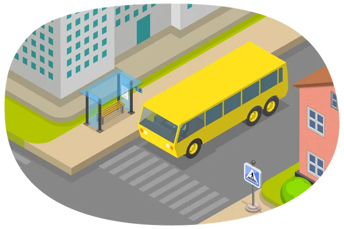 Arrêt de transport public et déplacements urbains en bus  Illustration