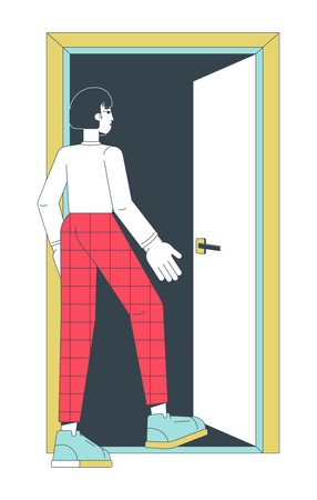 Asian female employee leaving door  Illustration