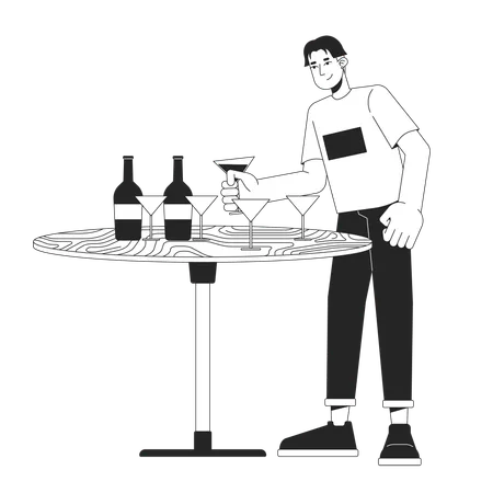 Asian male is taking drink at party  Illustration