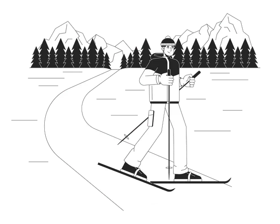 Asian male skier  Illustration