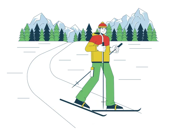 Asian male skier  Illustration