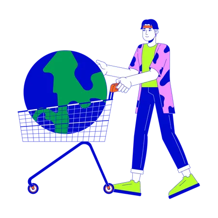 Asian man buying whole world  Illustration