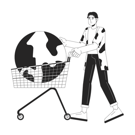 Asian man buying whole world  Illustration