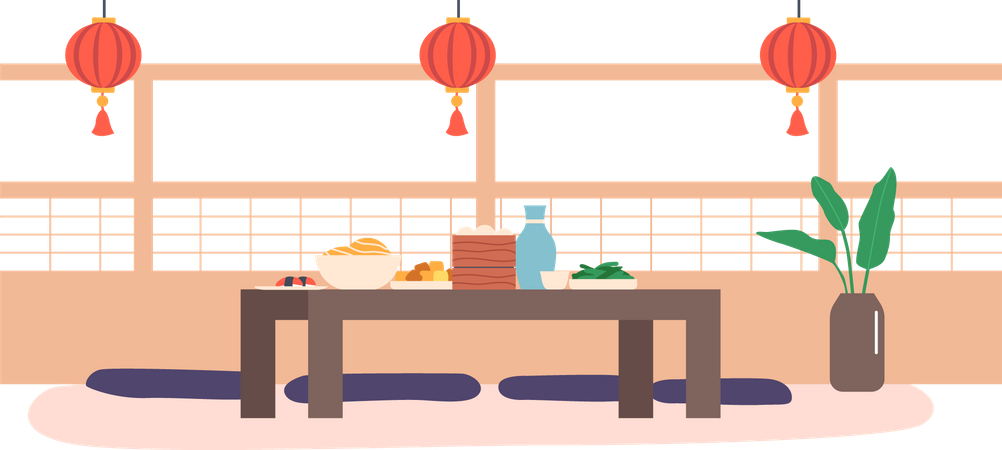 Asian Restaurant Interior  Illustration