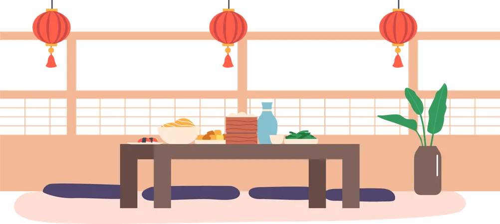 Asian Restaurant Interior  Illustration