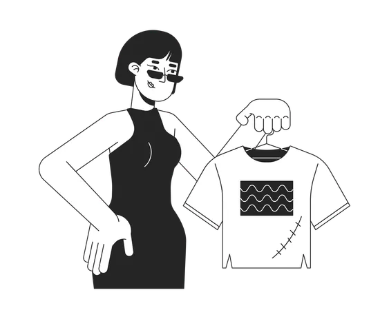 Asian woman showing fixed t shirt  Illustration