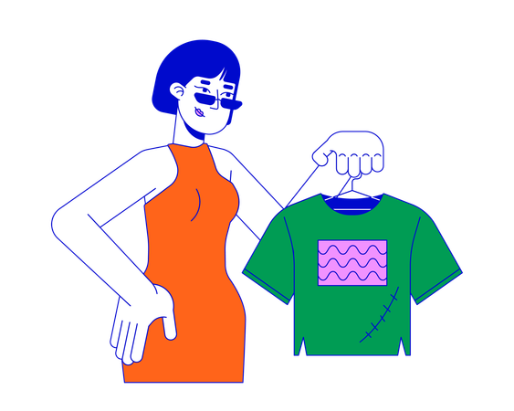 Asian woman showing fixed t shirt  Illustration