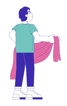 Asian young boy holding blanket  Illustration