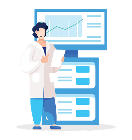 Asistente de laboratorio realizando investigaciones.  Ilustración