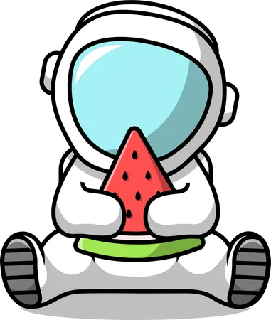 Astronaut hält Wassermelonenscheibe  Illustration