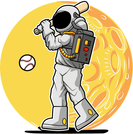 Astronaut playing baseball  イラスト