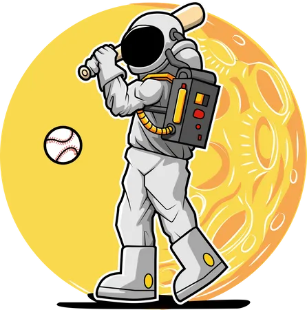 Astronaut playing baseball  イラスト