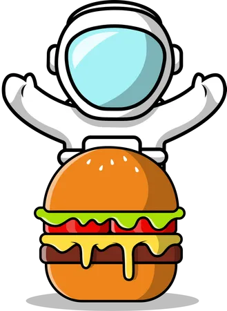 Astronaut With Burger  Illustration