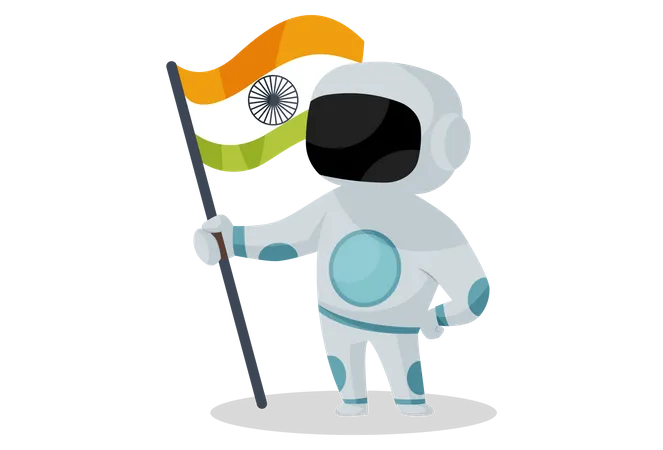 Astronauta indiano segurando bandeira indiana  Ilustração